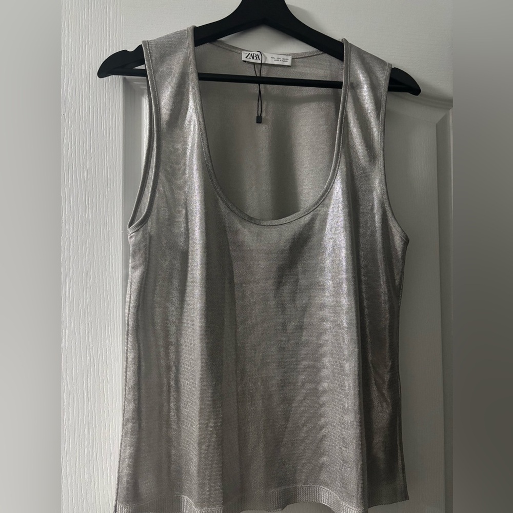 Zara Metallic Silver Women's Tank Top NWOT